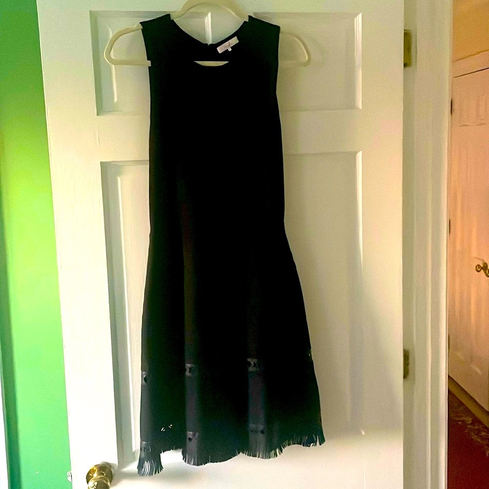 Parker sleeveless midi dress with leather fringe Sz Small